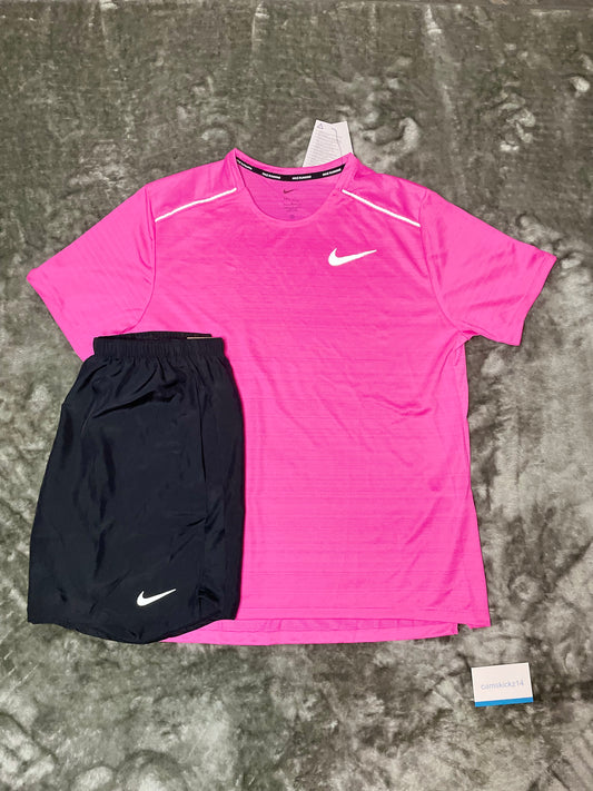 Nike Fuchsia Pink Miler And Shorts Set