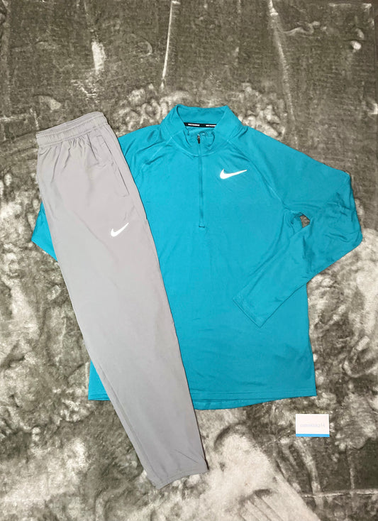 Nike Aqua Quarter Zip And Grey Woven Pants Set