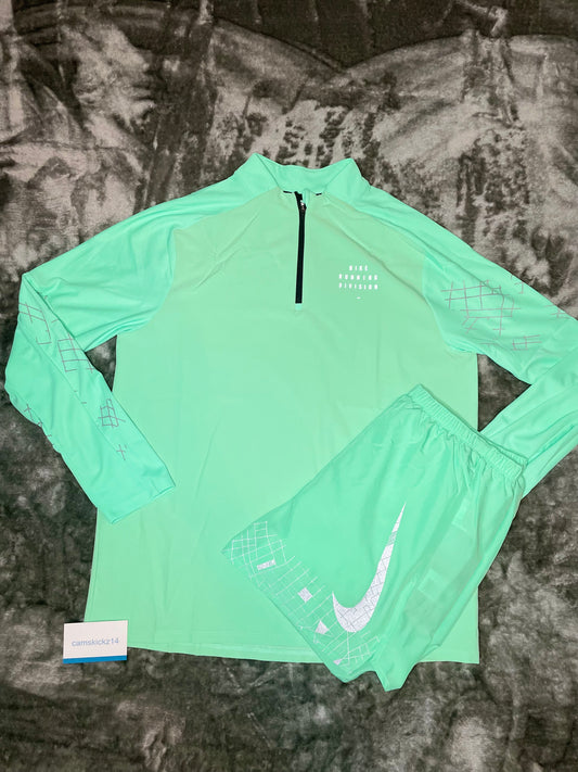 Nike Mint Running Division Quarter Zip And Shorts Set