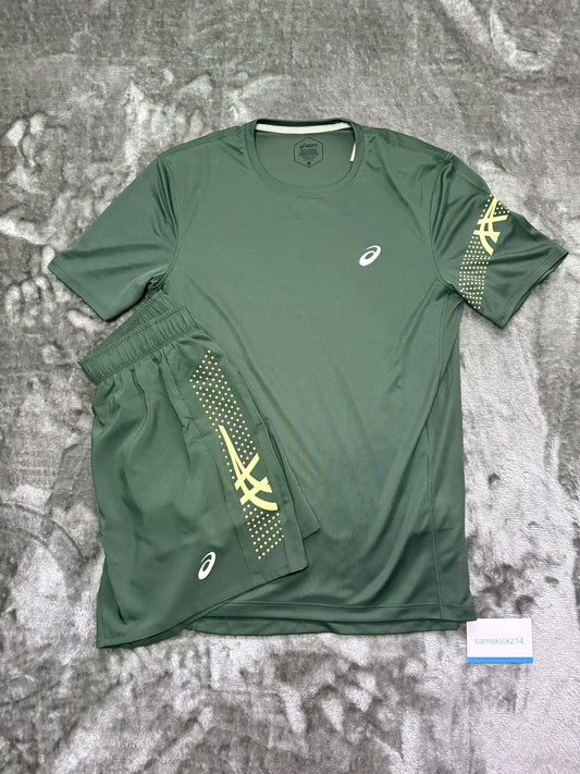 Asics Forrest Green Shorts And T-shirt Set